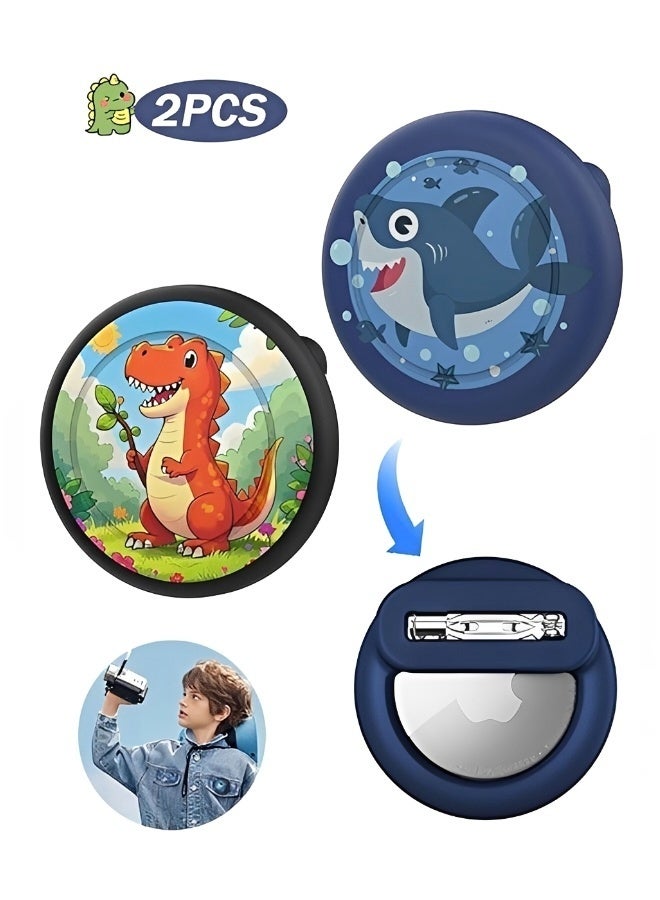 2 Pack Cute Cartoon Silicone AirTag Holder with Safety Hidden Brooch Pins Discreet Anti-Lost AirTag Case for Kids Clothing Backpack Luggage Pet Collar Signal Unobstructed Child Location Tracker Cover (AirTag Not Included) - Image 1