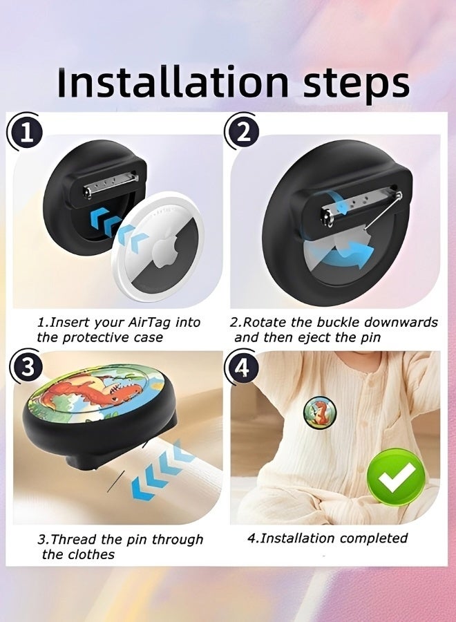 2 Pack Cute Cartoon Silicone AirTag Holder with Safety Hidden Brooch Pins Discreet Anti-Lost AirTag Case for Kids Clothing Backpack Luggage Pet Collar Signal Unobstructed Child Location Tracker Cover (AirTag Not Included) - Image 3