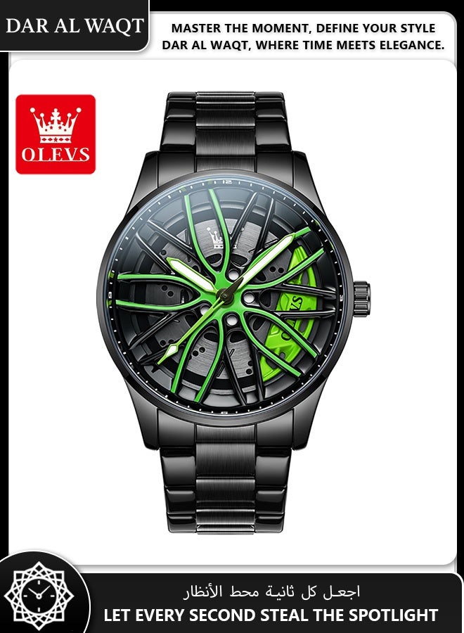 أوليفز OLEVS ساعة رجالية موضة – تصميم فريد بقرص أخضر وسوار فولاذي أسود - Image 1