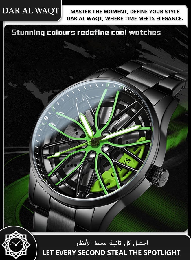 أوليفز OLEVS ساعة رجالية موضة – تصميم فريد بقرص أخضر وسوار فولاذي أسود - Image 3