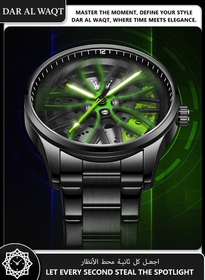 أوليفز OLEVS ساعة رجالية موضة – تصميم فريد بقرص أخضر وسوار فولاذي أسود - Image 5