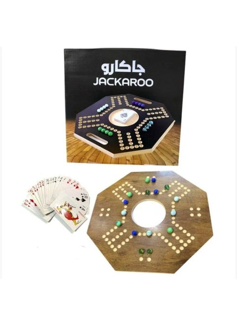 Jackaroo Board Game - Wooden Board - Classy, ​​Competitive, and Fun Game for 2-4 Players, Playing Cards for All Games