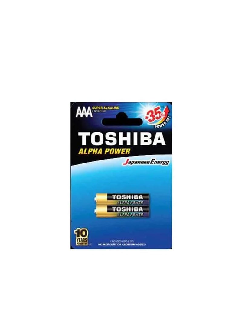 Toshiba Alpha Power Aaa Super Alkaline Lr03 Battery +35% Power Up Energy Pack Of 2 Pcs