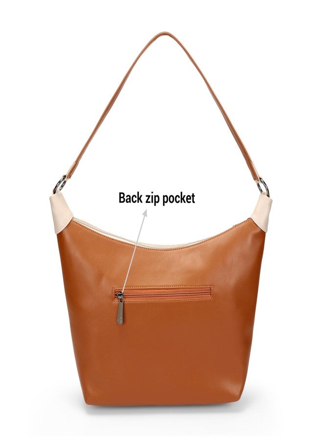 Mochi Women Beige Casual Faux leather Soft Body Zipper closure Solid Shoulder Bag (66-772) - Image 5