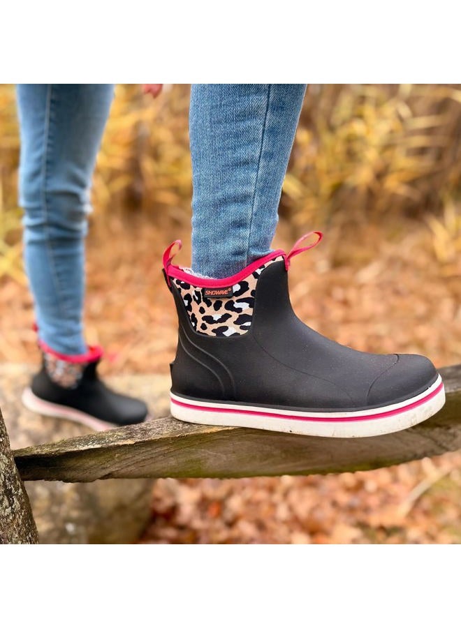 Showave Unisex-Child Ankle Rain Boots Kids Deck Boot Waterproof Lightweight Rubber Mud Booties for Boys Girls, Pink Cheeth, 2 Little Kid - Image 3