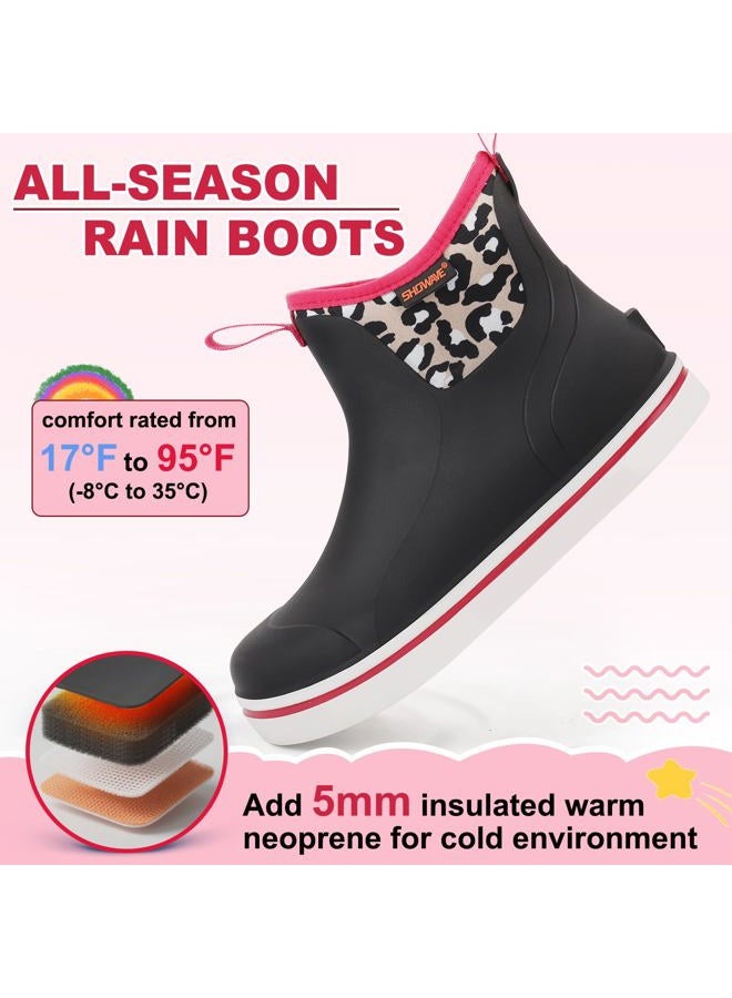 Showave Unisex-Child Ankle Rain Boots Kids Deck Boot Waterproof Lightweight Rubber Mud Booties for Boys Girls, Pink Cheeth, 2 Little Kid - Image 5