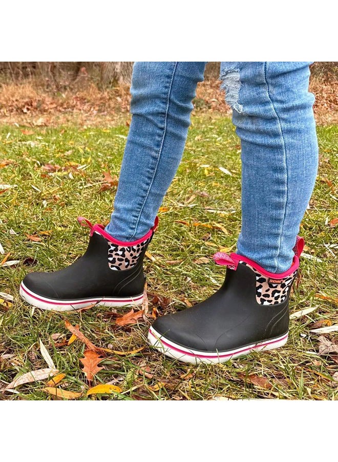 Showave Unisex-Child Ankle Rain Boots Kids Deck Boot Waterproof Lightweight Rubber Mud Booties for Boys Girls, Pink Cheeth, 2 Little Kid - Image 2