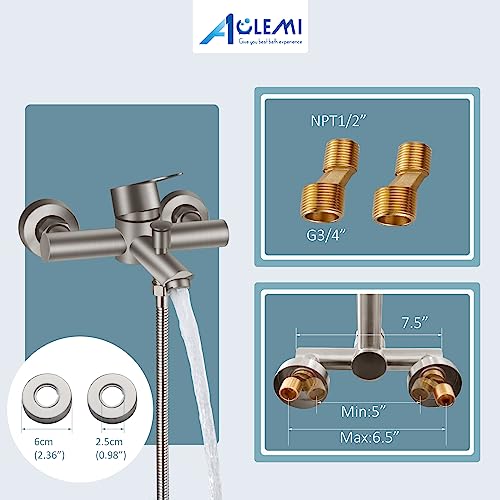 Aolemi Wall Mount Tub Filler Brushed Nickel 6 Inch Center Bathtub Faucet with Handheld Shower SUS304 Stainless Steel Single Handle Shower Mixer Taps with Hand Sprayer - Image 2