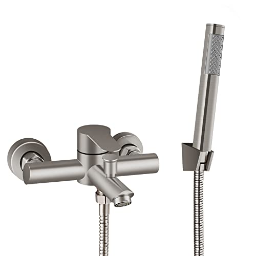 Aolemi Wall Mount Tub Filler Brushed Nickel 6 Inch Center Bathtub Faucet with Handheld Shower SUS304 Stainless Steel Single Handle Shower Mixer Taps with Hand Sprayer - Image 1