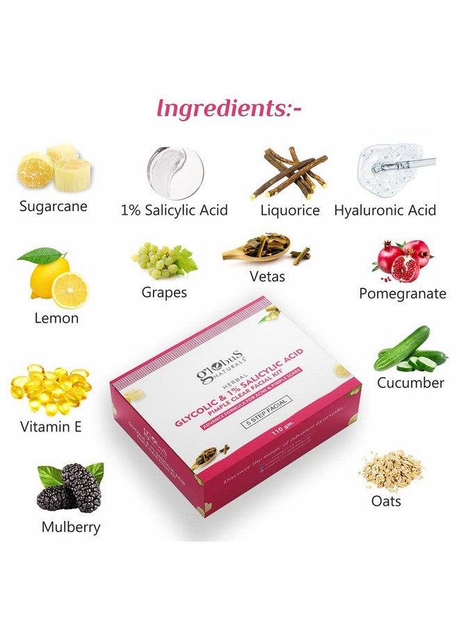 Pimple Clear Glycolic & 1% Salicylic Acid Facial Kit, For Acne & Oil Control, Suitable For Oily & Acne Prone Skin, 110 Gm