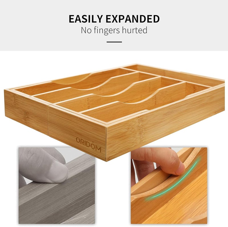 oridom Expandable Bamboo Kitchen Drawer Organizer for Cutlery and Utensils, Adjustable Bamboo Wood Cutlery Tray in Drawer for Flatware and Silverware in Kitchen, (Natural) - Image 5