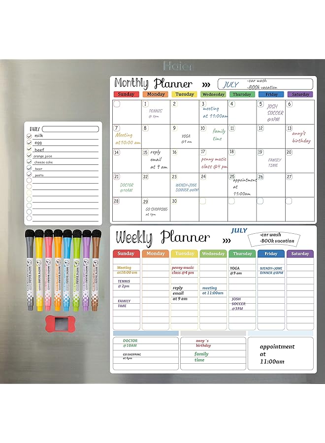 erorex Magnetic Whiteboard Weekly Calendar Planner Board Set Including Grocery Shopping List Magnetic Markers And Whiteboard Eraser Dry Erase Stain For Kitchen Or Office Weekly Monthly And Daily  - Image 1