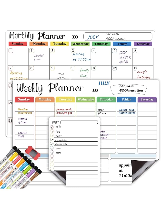 erorex Magnetic Whiteboard Weekly Calendar Planner Board Set Including Grocery Shopping List Magnetic Markers And Whiteboard Eraser Dry Erase Stain For Kitchen Or Office Weekly Monthly And Daily  - Image 3