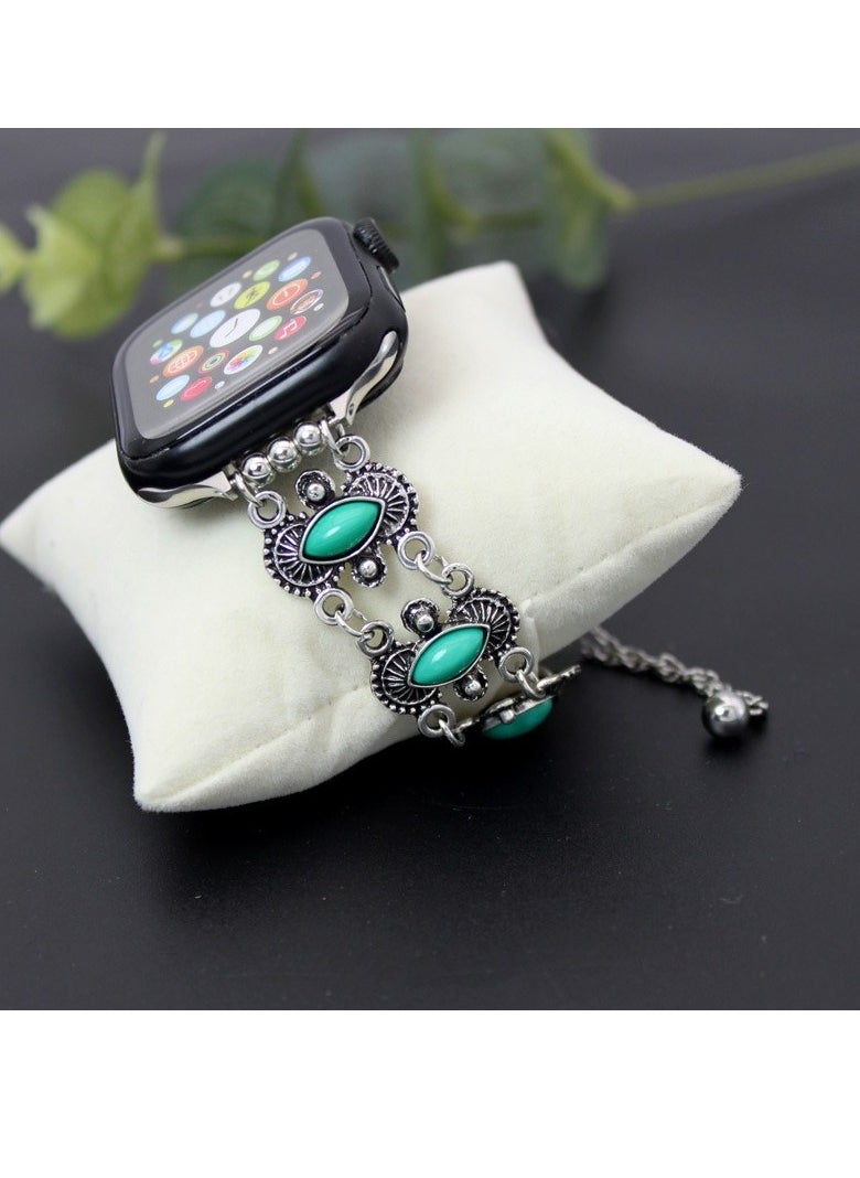 Generic Apple Watch Band 38mm 40mm 41mm Compatible with Iwatch SE Series 9/8/7/6/5/4/3/2/1  Bohemian style ethnic style metal turquoise bracelet Accessories Wristband Strap  - Image 2