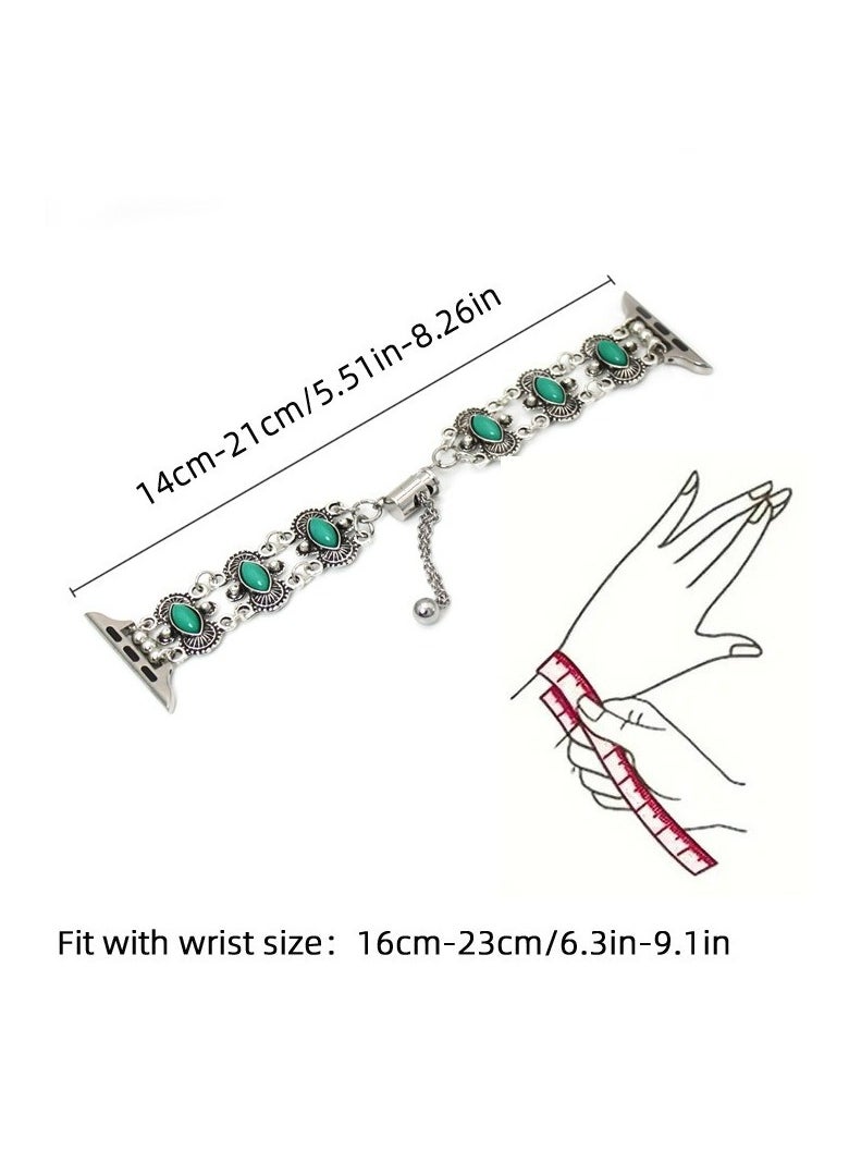 Generic Apple Watch Band 38mm 40mm 41mm Compatible with Iwatch SE Series 9/8/7/6/5/4/3/2/1  Bohemian style ethnic style metal turquoise bracelet Accessories Wristband Strap  - Image 4