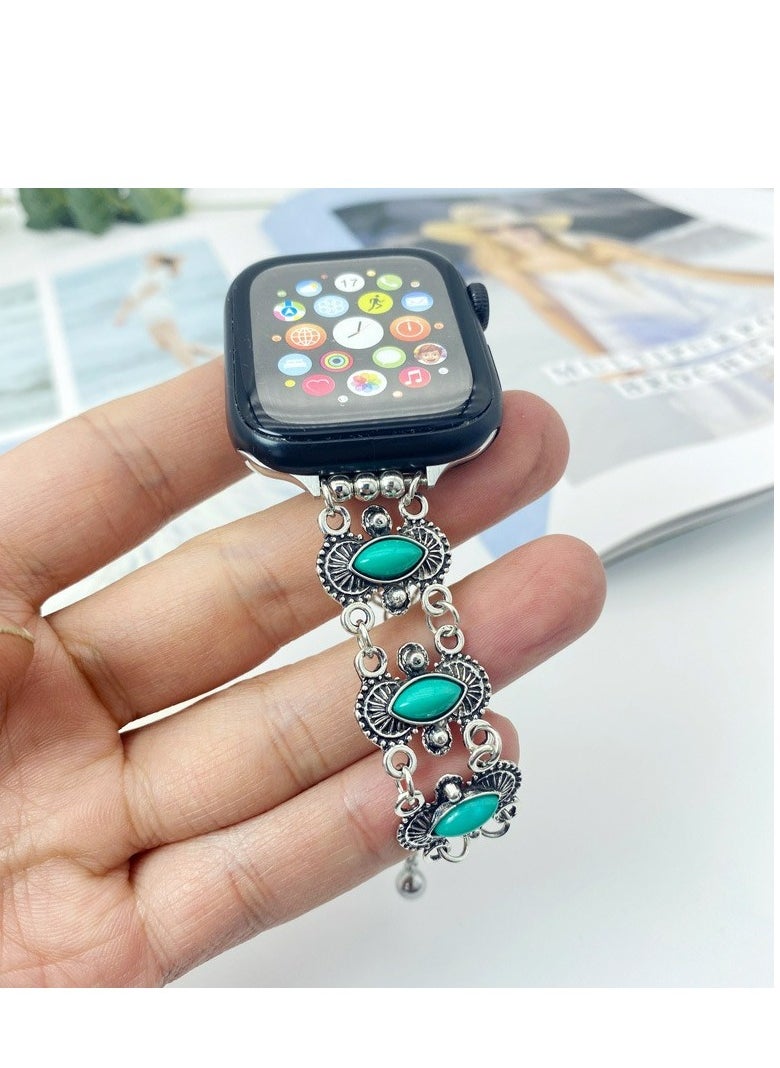 Generic Apple Watch Band 38mm 40mm 41mm Compatible with Iwatch SE Series 9/8/7/6/5/4/3/2/1  Bohemian style ethnic style metal turquoise bracelet Accessories Wristband Strap  - Image 3