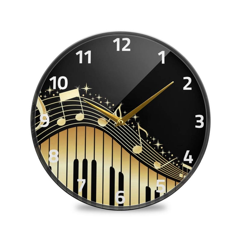 ALAZA Music Notes with Piano Keys Wall Clock Battery Operated Silent Non Ticking Clocks for Living Room Decor 12 Inch 95 Inch