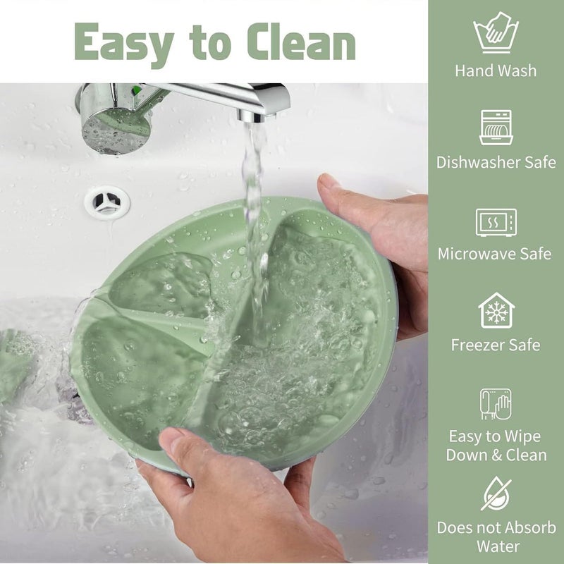 MGROY 6PCS Silicone Baby Feeding Set – Suction Plate, Bowl, Bib, Spoon, Fork & Cup – BPA-Free, Microwave & Dishwasher Safe – Soft & Safe for Babies 6 Months+ (Green) - Image 3