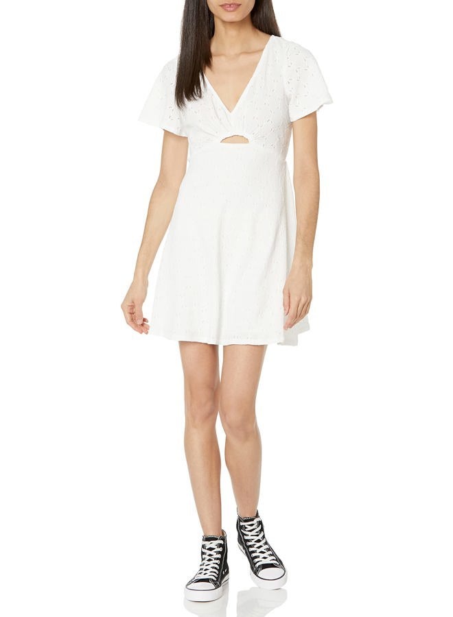 Speechless  Women's Flutter Sleeve Knit Eyelet Dress, Off White, S - Image 1
