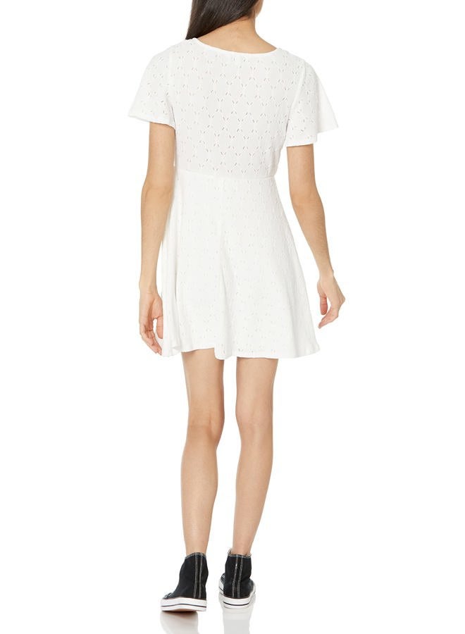 Speechless  Women's Flutter Sleeve Knit Eyelet Dress, Off White, S - Image 2