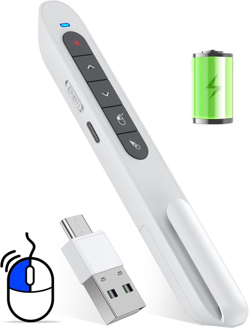 HEYLACOOLX Air Mouse Clicker for Presentation Rechargeable,Presenter Clicker Remote for Classroom Teacher, RF 2.4GHz USB Wireless Presentation PPT Clicker Slide Advancer for Mac, Windows, Laptop, Keynote - Image 1