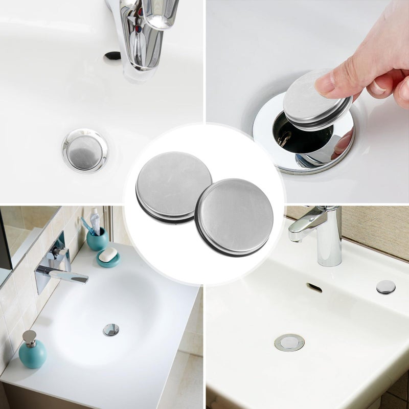 2 Pcs Stainless Steel Sink Flip Drain Plug with Black Seal Ring for Bathroom Washbasin - Image 5
