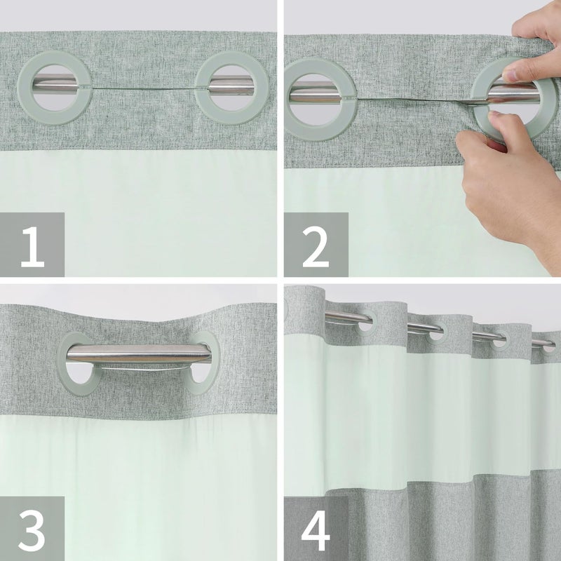eachope No Hooks Needed Linen Textured Shower Curtain with Snap-in Fabric Liner Set,Hotel Luxury Decor Shower Curtains for Bathroom with Mesh Top Window,Waterproof & Washable,71Wx74H,Sage Green - Image 4