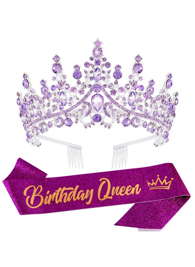 فيلسكرون تاج الملكة لأعياد الميلاد من فيلسرن كريستال أرجواني للنساء والفتيات، عصابة رأس الملكة لأعياد الميلاد، تاج الأميرة الأنيق مع أمشاط، إكسسوارات الشعر، ديكورات حفلات أعياد الميلاد السعيدة، هدية عيد ميلاد الأم - Image 1