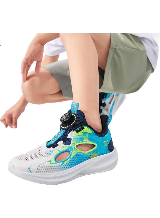 Erke Kids' Hollow Out Fashion Sandals For Boys And Girls, Children's Breathable Toe Cap Frame Shoes, White/deep Blue, Size 38 - Image 3