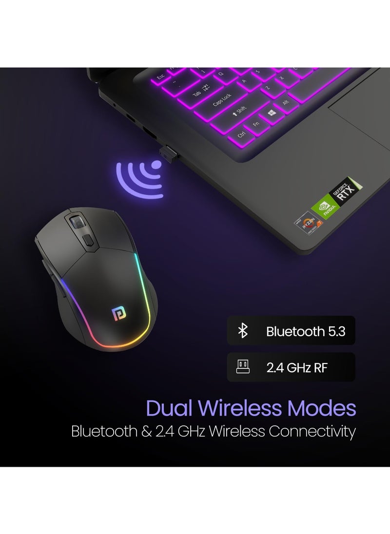 Portronics Toad One Wireless 2.4GHz and Bluetooth Connectivity Optical Mouse, Black