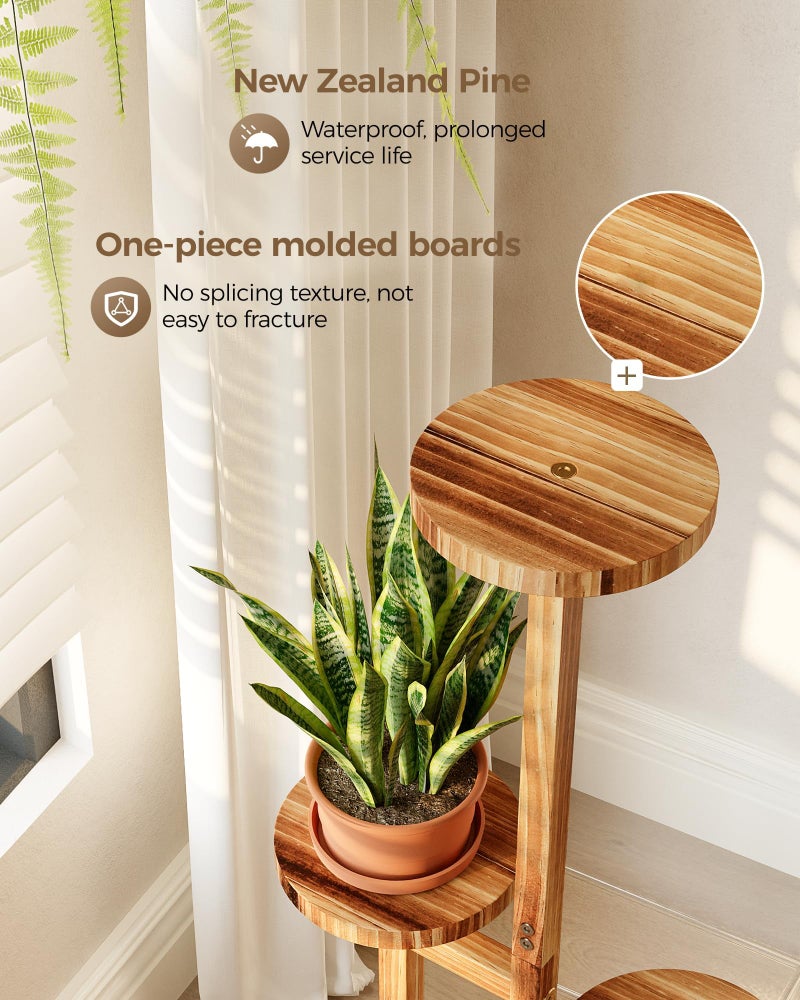 Bamworld Plant Stand Indoor Plant Shelf 4 Tier Wood Plant Stand for Multiple Plants Tall Corner Plant Stands for Outdoor Round Flower Stand Plant Holder for Living Room Patio Garden Balcony Brown - Image 2