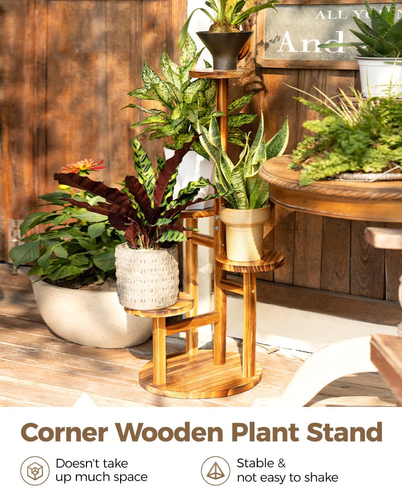 Bamworld Plant Stand Indoor Plant Shelf 4 Tier Wood Plant Stand for Multiple Plants Tall Corner Plant Stands for Outdoor Round Flower Stand Plant Holder for Living Room Patio Garden Balcony Brown - Image 5