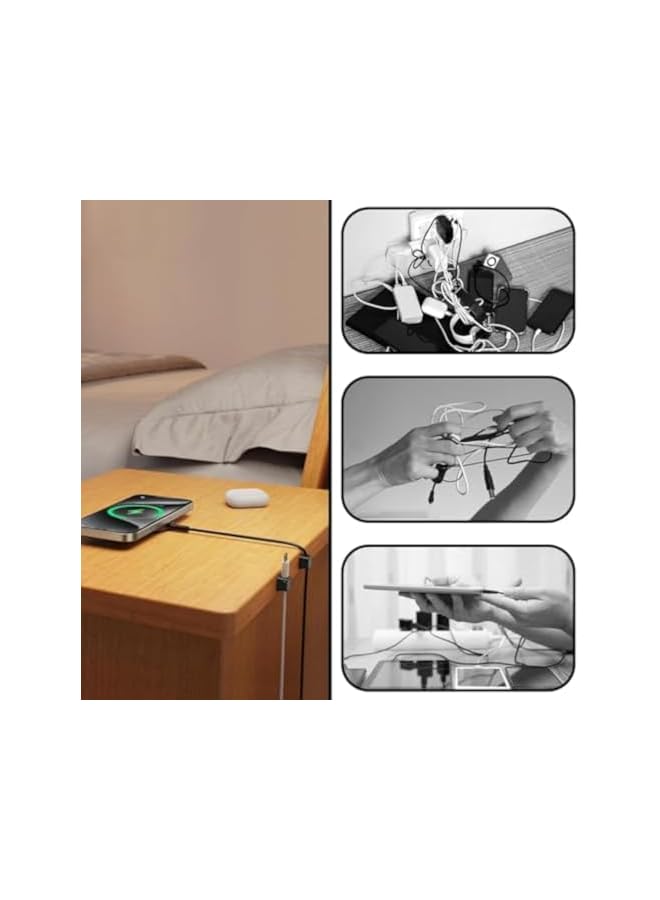 S-TOP 6Pcs Magnetic Cable Clips, Magnetic Cord Organizer Holder, Magnetic Cable Tidy, Magnetic Desk Cable Clips Management, Self Adhesive Wire Holder, for Home Office Desk Phone Car, Black - Image 2