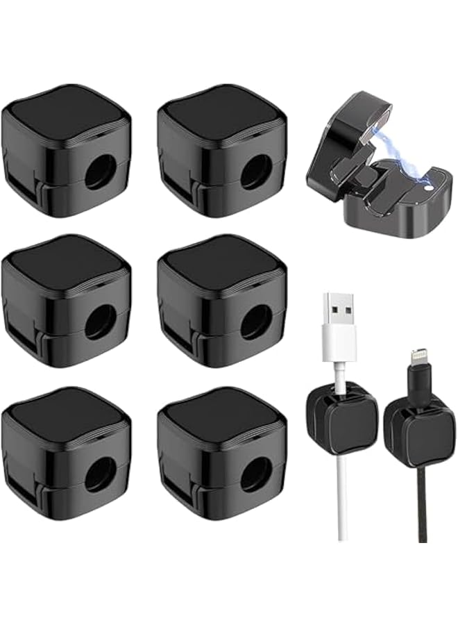 S-TOP 6Pcs Magnetic Cable Clips, Magnetic Cord Organizer Holder, Magnetic Cable Tidy, Magnetic Desk Cable Clips Management, Self Adhesive Wire Holder, for Home Office Desk Phone Car, Black - Image 1