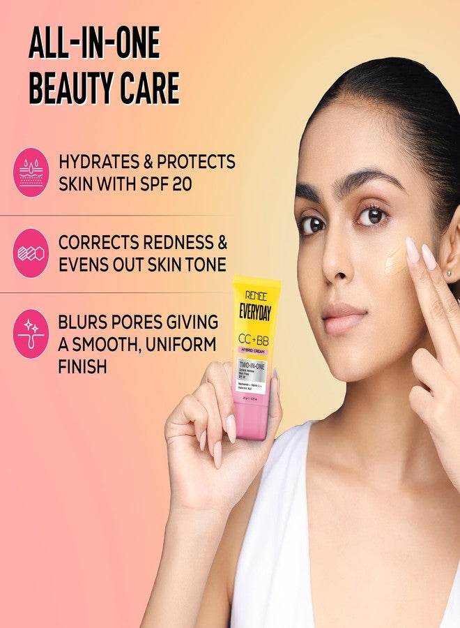 RENEE Everyday CC + BB Hybrid Cream With SPF 20 - Butter Vanilla| Corrects Redness, Blurs Pores, Refines Skin Tone, Hydrates Skin | With Niacinamide | Lightweight, Buildable Coverage | 20 g - Image 2