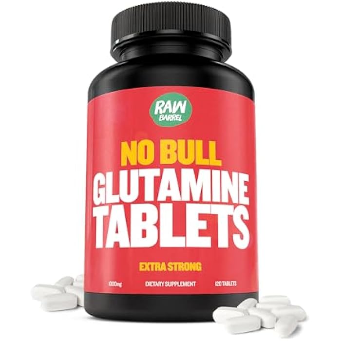 Raw Barrel “No Bull” L-Glutamine Tablets, Pure L Glutamine Pills, Non GMO, L Glutamine Supplement, Naturally Vegan, Vegetarian Friendly and Gluten Free, 1000mg - Image 1
