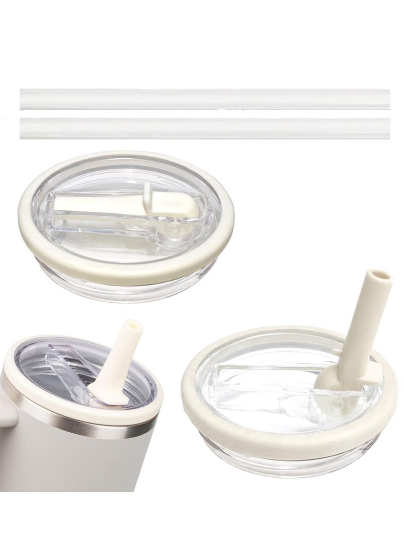 Stanly - 2 Pack 40 Oz Tumbler Flip Straw Lid Replacement Fit For Stanley Quencher Spill Proof Splash Resistant Tumbler Lids Reusable Tumbler Cover For Stanley Cup White - Image 1