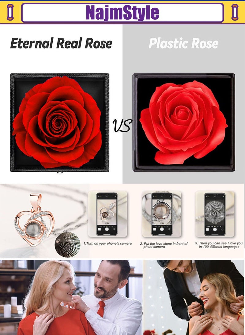 نجم ستايل علبة هدايا الورد الحقيقي المحفوظ مع قلادة أحبك، هدايا زهرة الورد الخالدة المصنوعة يدويًا للأم الأم المرأة الزوجة الزوجة الصديقة لها في عيد الأم، عيد الميلاد، عيد الميلاد، عيد السنوية، عيد الحب، عيد الميلاد - Image 4