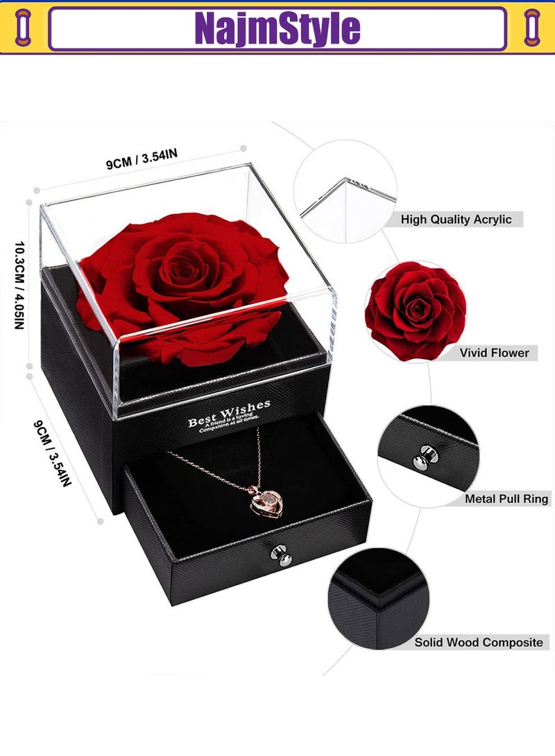 نجم ستايل علبة هدايا الورد الحقيقي المحفوظ مع قلادة أحبك، هدايا زهرة الورد الخالدة المصنوعة يدويًا للأم الأم المرأة الزوجة الزوجة الصديقة لها في عيد الأم، عيد الميلاد، عيد الميلاد، عيد السنوية، عيد الحب، عيد الميلاد - Image 2