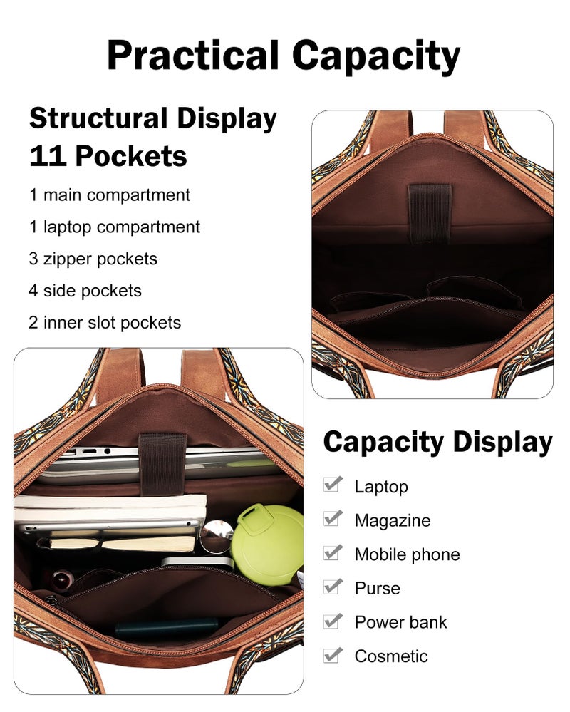 FADEON Leather Laptop Backpack for Women, Designer Ladies Work Travel Computer Backpack with Laptop Compartment Purse Brown - Image 5