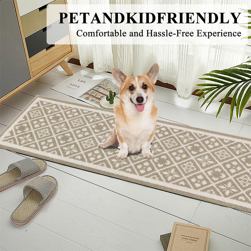 Ileading Runner Rugs for Hallways 2x10ft Heavy-Duty Durable Entryway Floor Mat with Non Slip Rubber Backing for Busy Traffic Extended Indoor Doormat Machine Washable Kitchen Throw Rug(Beige) - Image 2