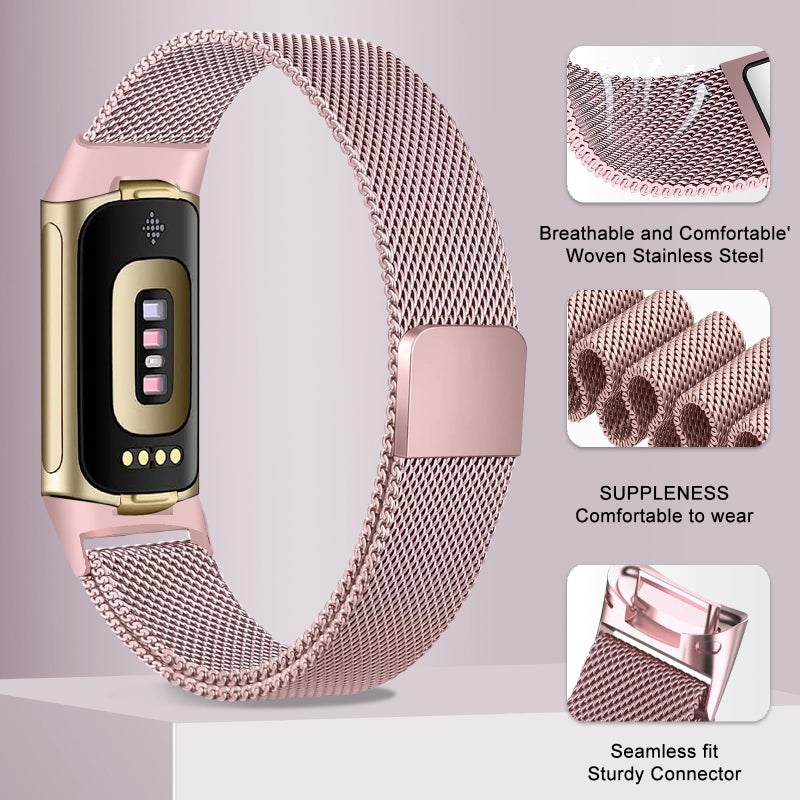 surundo Compatible with Fitbit Charge 6/Charge 5 Bands for Wmen Men, Metal Mesh Milanese Loop Adjustable Strap Replacement for Fitbit Charge 6/Charge 5 Advanced Fitness & Health Trackers - Image 4