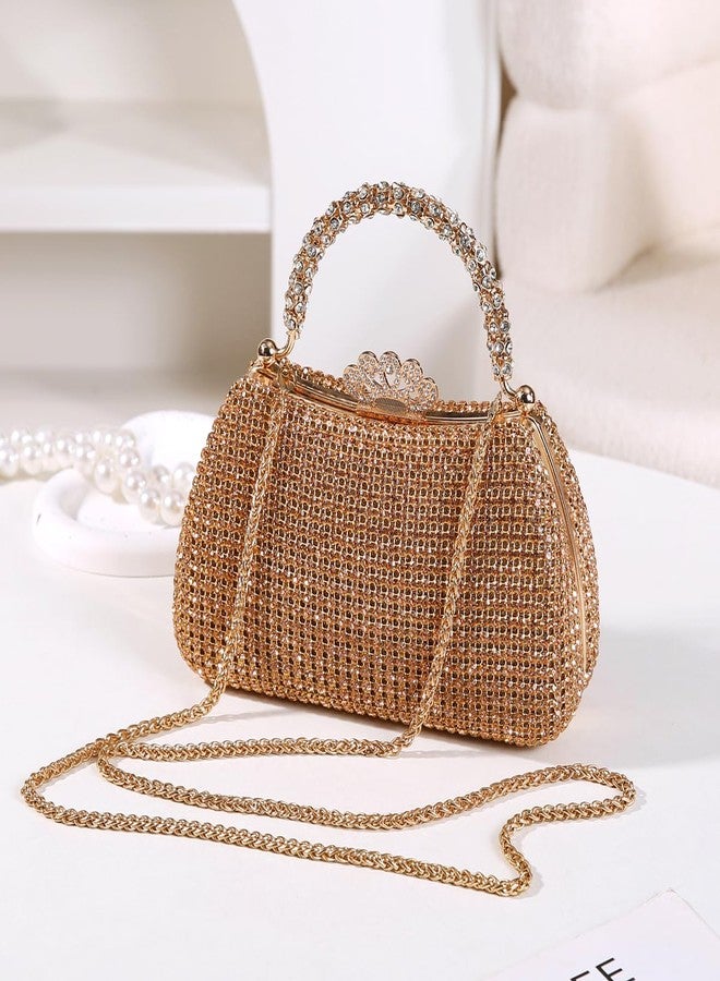Dreubea Women's Beautiful Tote Evening Bag Fashion Shiny Rhinestone Clutch Handbag Golden - Image 3