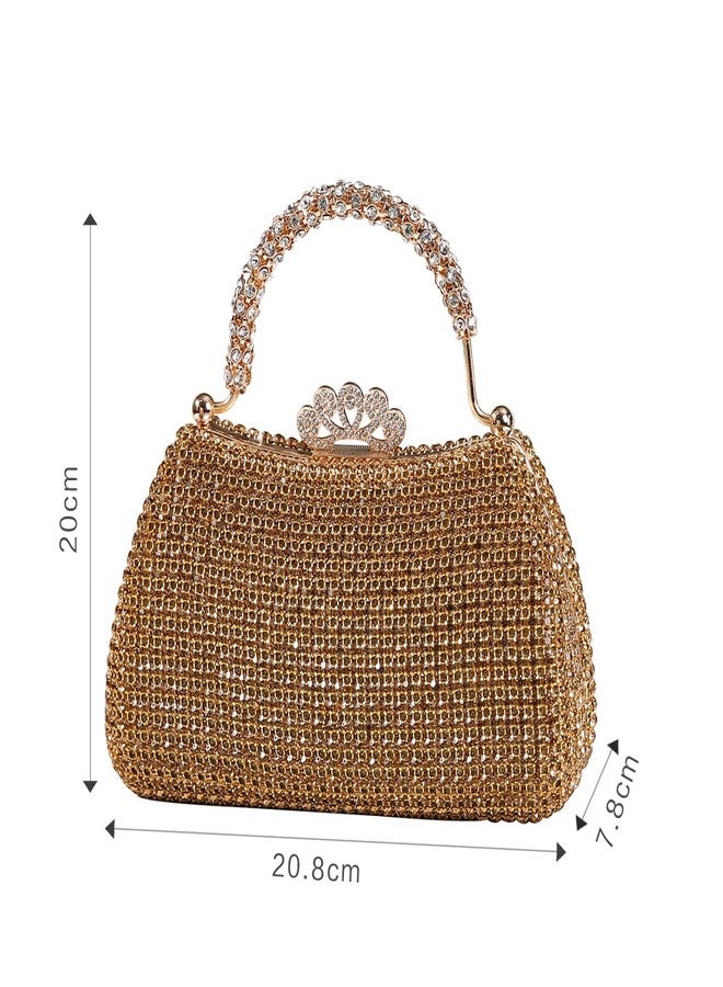 Dreubea Women's Beautiful Tote Evening Bag Fashion Shiny Rhinestone Clutch Handbag Golden - Image 4