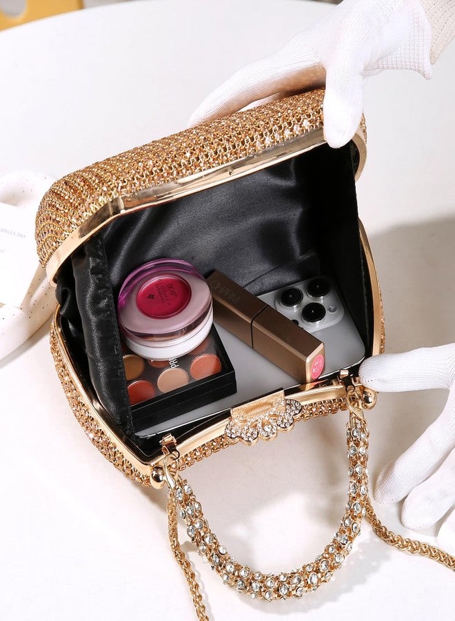 Dreubea Women's Beautiful Tote Evening Bag Fashion Shiny Rhinestone Clutch Handbag Golden - Image 2