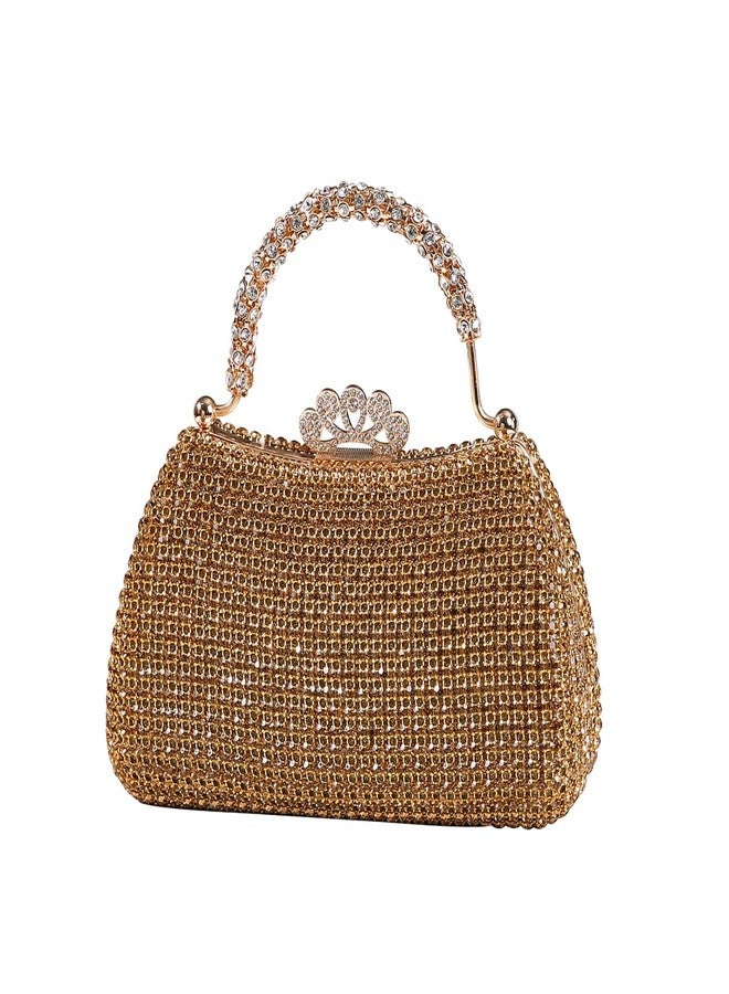 Dreubea Women's Beautiful Tote Evening Bag Fashion Shiny Rhinestone Clutch Handbag Golden - Image 1