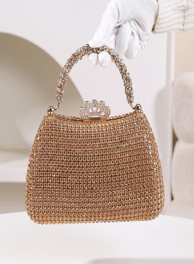 Dreubea Women's Beautiful Tote Evening Bag Fashion Shiny Rhinestone Clutch Handbag Golden - Image 5