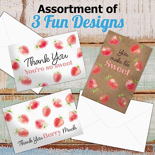 Pro Supply Global Strawberry Thank You Cards - 24 Pack, 4"x6" Foldable Greeting Set with Envelopes – Assorted 3 Designs Suitable for Expression of Gratitude, Parties, Celebrations, & Personal Writings - Image 4