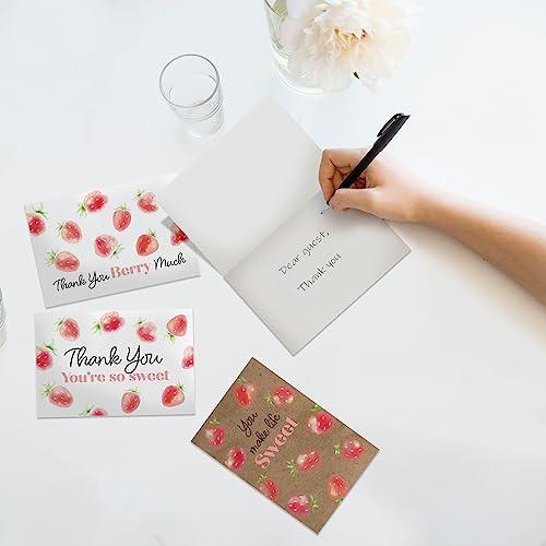 Pro Supply Global Strawberry Thank You Cards - 24 Pack, 4"x6" Foldable Greeting Set with Envelopes – Assorted 3 Designs Suitable for Expression of Gratitude, Parties, Celebrations, & Personal Writings - Image 3