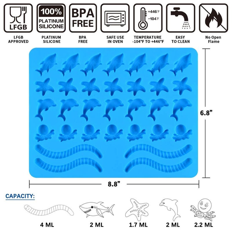 CAKETIME Gummy Molds Hard Candy Molds - Candy Molds Silicone Including Worms, Starfishs, Dolphins, Octopus, Sharks Sea Mold, Pinch Test Approved Pack of 3 Ocean Molds - Image 2